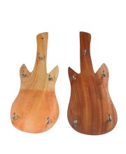 Wooden Guitar Shape Wall Key Holder with 5 Metal Hooks Set of 2 | Decorative Key Stand for Home, Office & Gift Use
