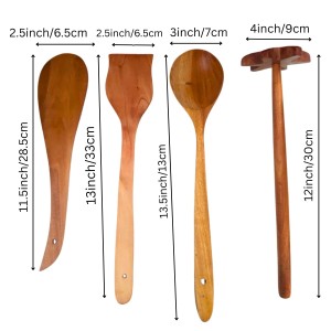 Wooden Cooking Spoons Set of 4 | Handmade Kitchen Utensils for Cooking & Serving | Natural Wood Spatula, Turner, Masher & Serving Spoon for Non-Stick Cookware
