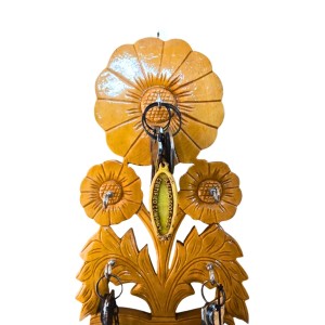 Wooden Flower Design Key Holder for Wall | Decorative Handcrafted Key Stand with Hooks for Home Entrance & Living Room (Flower Design)