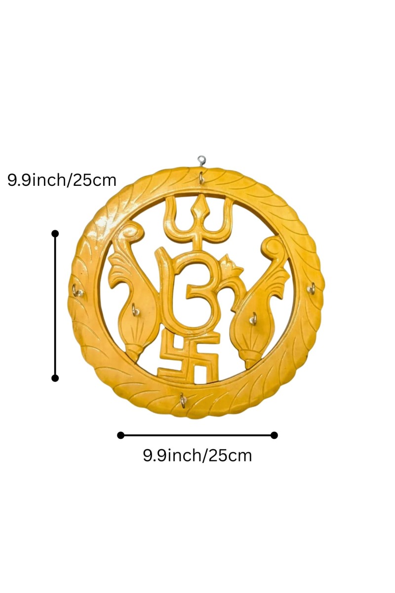 Wooden Om Key Holder for Wall | Decorative Key Stand with Hooks | Handcrafted Hindu Religious Wall Hanging for Home, Office & Temple