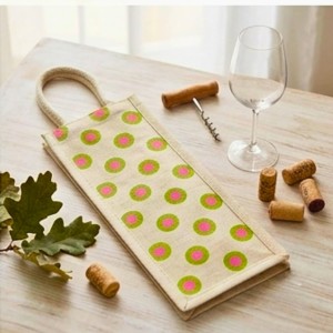 Jute Fabric Bottle Holder Bag | Printed Reusable Jute Wine Bottle with Polka Dot Print Gift Bag with Sturdy Rope Handles | Lightweight & Durable Design (Polka dot print) Jute Fabric Bottle Holder Bag | Printed Reusable Jute Wine Bottle with Polka Dot Print Gift Bag with Sturdy Rope Handles | Lightweight & Durable Design (Polka dot print)
