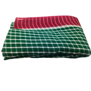 Traditional Cotton Gamcha Checkered Design – Green & White with Red Border | Multipurpose Handloom Towel, Absorbent Bath & Face Cloth.