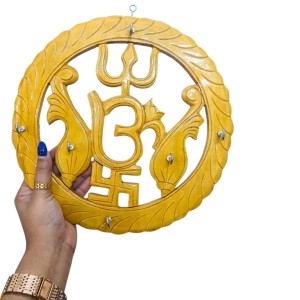Wooden Om Key Holder for Wall | Decorative Key Stand with Hooks | Handcrafted Hindu Religious Wall Hanging for Home, Office & Temple