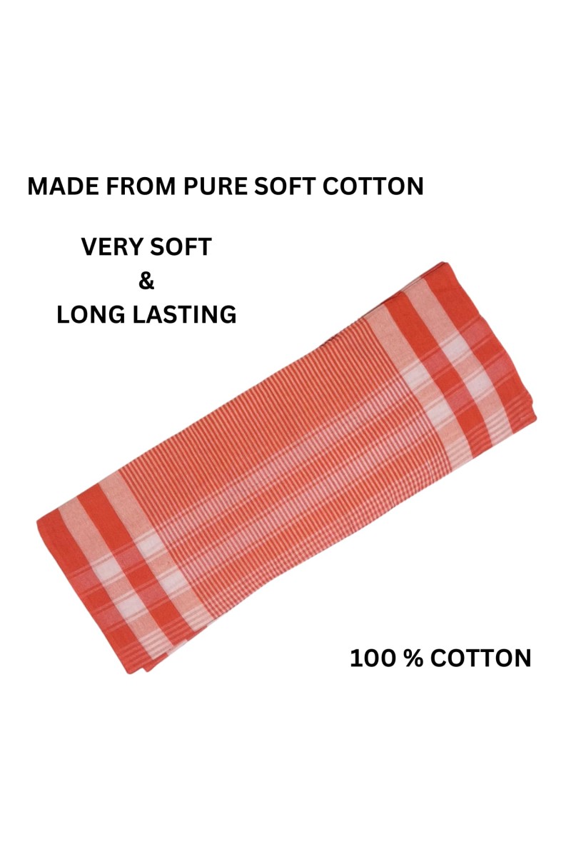 Vibrant Orange Colour Gamcha | Soft, Absorbent Cotton Towel for Bath, Travel, and Everyday Use (2)