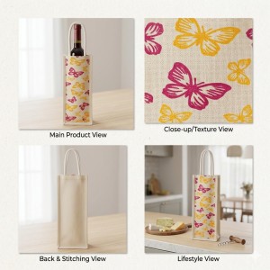 Jute Fabric Bottle Holder Bag | Printed Reusable Gift Bag with Sturdy Rope Handles | Lightweight & Durable Design