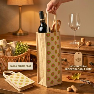 Jute Fabric Bottle Holder Bag | Printed Reusable Jute Wine Bottle with Polka Dot Print Gift Bag with Sturdy Rope Handles | Lightweight & Durable Design (Polka dot print) Jute Fabric Bottle Holder Bag | Printed Reusable Jute Wine Bottle with Polka Dot Print Gift Bag with Sturdy Rope Handles | Lightweight & Durable Design (Polka dot print)