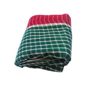 Traditional Cotton Gamcha Checkered Design – Green & White with Red Border | Multipurpose Handloom Towel, Absorbent Bath & Face Cloth.