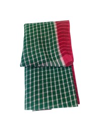 Traditional Cotton Gamcha Checkered Design – Green & White with Red Border | Multipurpose Handloom Towel, Absorbent Bath & Face Cloth.