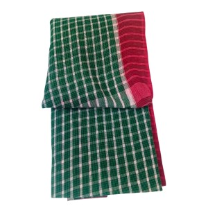 Traditional Cotton Gamcha Checkered Design – Green & White with Red Border | Multipurpose Handloom Towel, Absorbent Bath & Face Cloth.