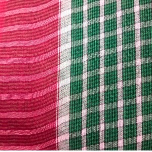 Traditional Cotton Gamcha Checkered Design – Green & White with Red Border | Multipurpose Handloom Towel, Absorbent Bath & Face Cloth.
