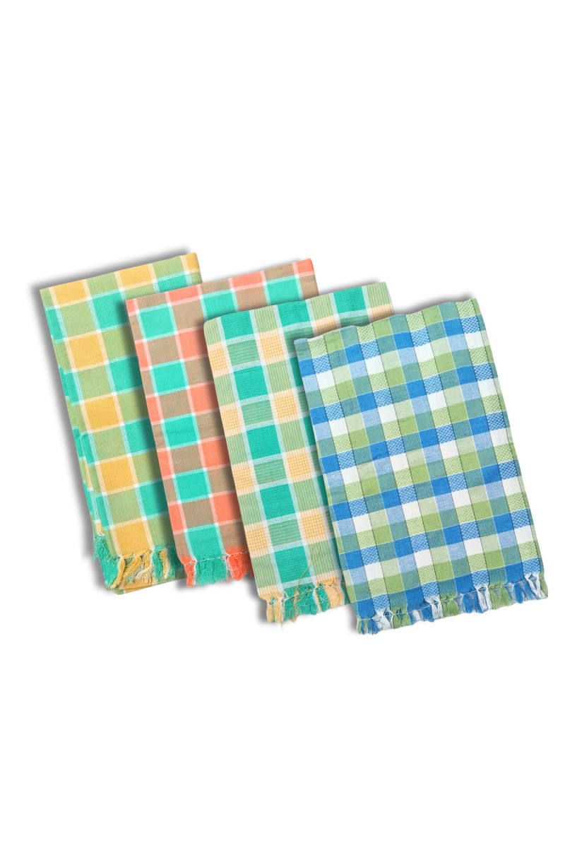 Hitech Sales Handloom Towels 100% Pure Cotton, Heavy Quality Bath, Face & Hand Towels (Pack of 4) - Multi-Color, Size 30 x 60 cm