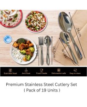 Hitech Sales Stainless Steel Spoons Set of 19, 6N Dessert Spoon + 6N Spoon + 6N Fork + 1N Serving Spoon 9 Premium Spoons for Home & Kitchen, Luxury Dinning Tableware Gift for House Warming