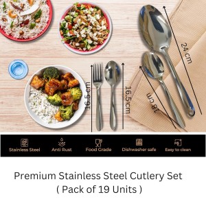Hitech Sales Stainless Steel Spoons Set of 19, 6N Dessert Spoon + 6N Spoon + 6N Fork + 1N Serving Spoon 9 Premium Spoons for Home & Kitchen, Luxury Dinning Tableware Gift for House Warming Hitech Sales Stainless Steel Spoons Set of 19, 6N Dessert Spoon + 6N Spoon + 6N Fork + 1N Serving Spoon 9 Premium Spoons for Home & Kitchen, Luxury Dinning Tableware Gift for House Warming