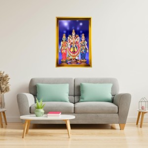 Lord Murugan,Valli And Deivanai Golden Photo Frame - 18x22 Inches | Elegant Wooden Frame For Home, Office & Temple Decoration | Spiritual Wall & Table Decor And Gift Item (F9898)