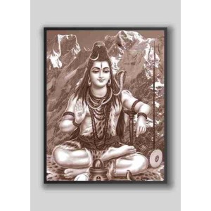 Evoke Divine Tranquility: Wood-Laminated Shiva Photo Evoke Divine Tranquility: Wood-Laminated Shiva Photo