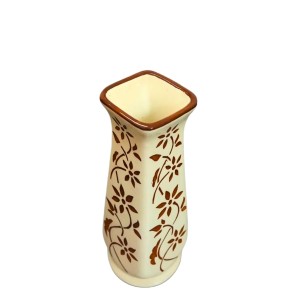 Ceramic Flower Vase for Home Decor | Handcrafted White Vase with Brown Floral Design | Decorative Tabletop & Floor Vase for Living Room, Office & Gifting