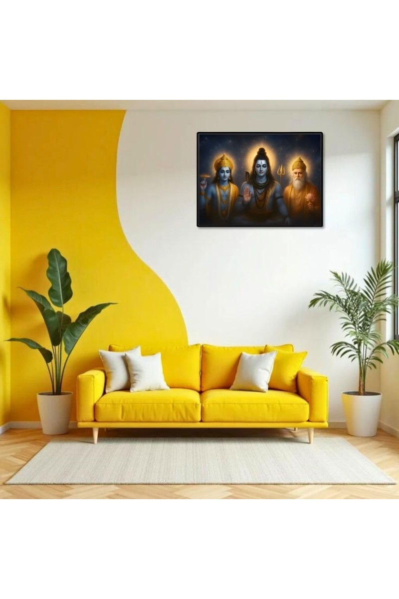 Lord Brahma VISHNU Mahesh Laminated Photo - 7x9 Inches, Divine Blessings For Home & Office And Temple Decoration (F16051)