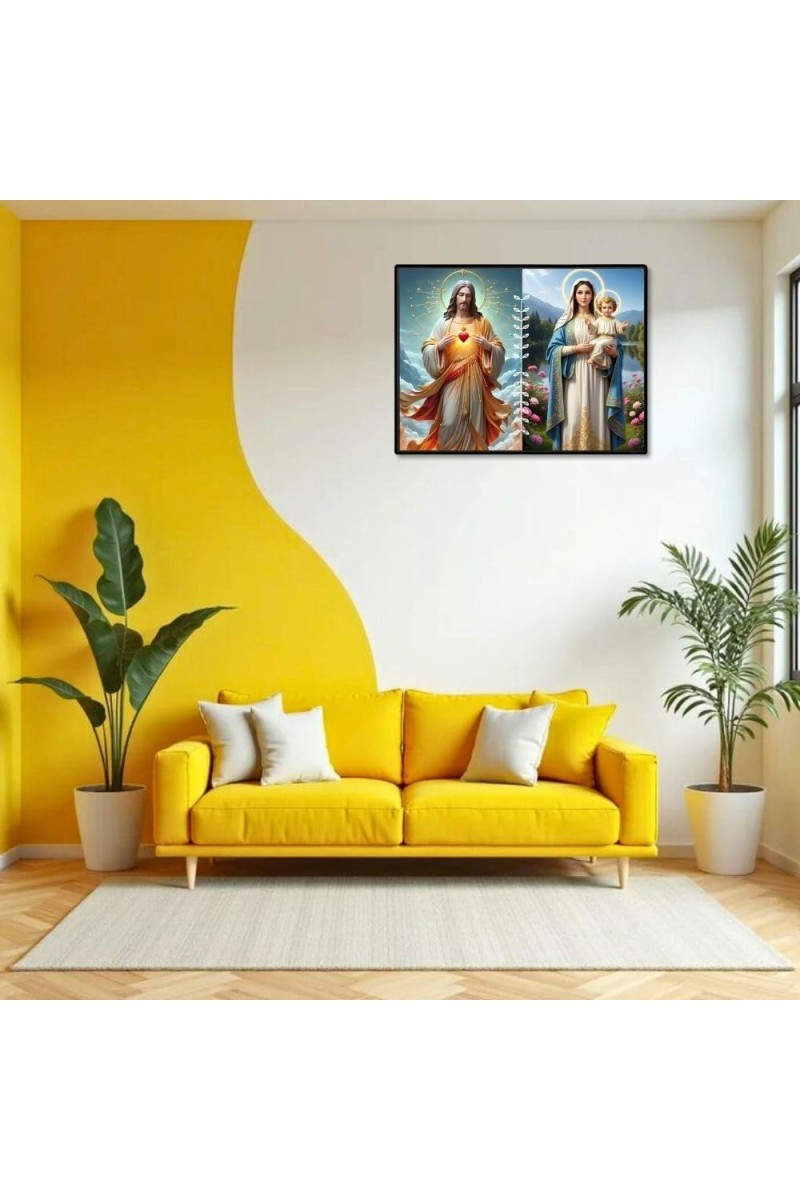 Jesus Christ-Mother Mary Laminated Photo - 7x9 Inches, Divine Blessings For Home & Office And Temple Decoration (F16257)