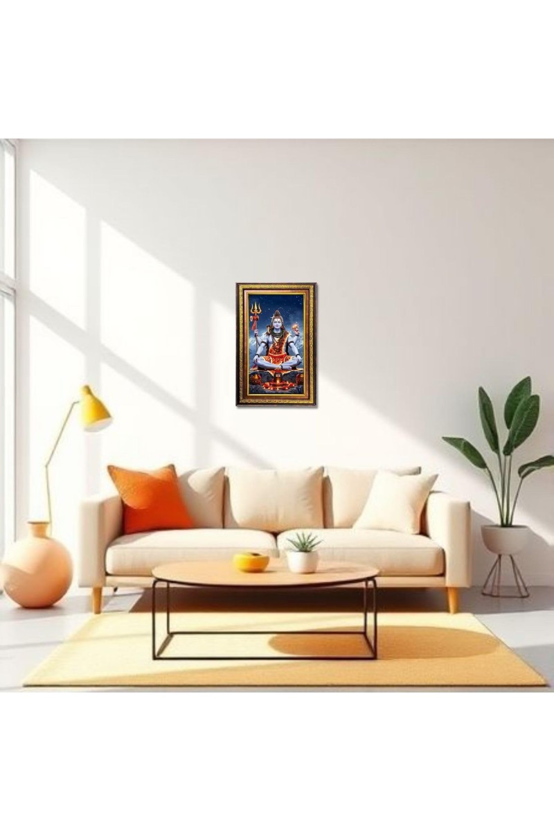 Lord Shiva Digital Golden Balck Color Photo Frame | Hindu Religious Wall Decor | 10x16 Inches - Inspirational Wall Art For Office, Home Decor - Ideal Spiritual Gift (F16924)