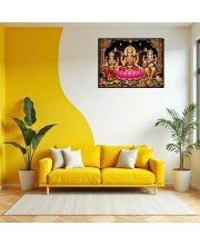 Lord Ganesha Maa Laxmi Sarswati Laminated Photo - 7x9 Inches, Divine Blessings For Home & Office And Temple Decoration (F16135)