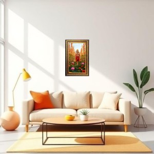 Lord Hanuman Digital Golden Balck Color Photo Frame | Hindu Religious Wall Decor | 16x22 Inches - Inspirational Wall Art For Office, Home Decor - Ideal Spiritual Gift (F16563)