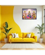 Lord Ganesha Maa Laxmi Sarswati Laminated Photo - 7x9 Inches, Divine Blessings For Home & Office And Temple Decoration (F16142)