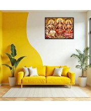 Lord Ganesha Maa Laxmi Sarswati Laminated Photo - 7x9 Inches, Divine Blessings For Home & Office And Temple Decoration (F16137)