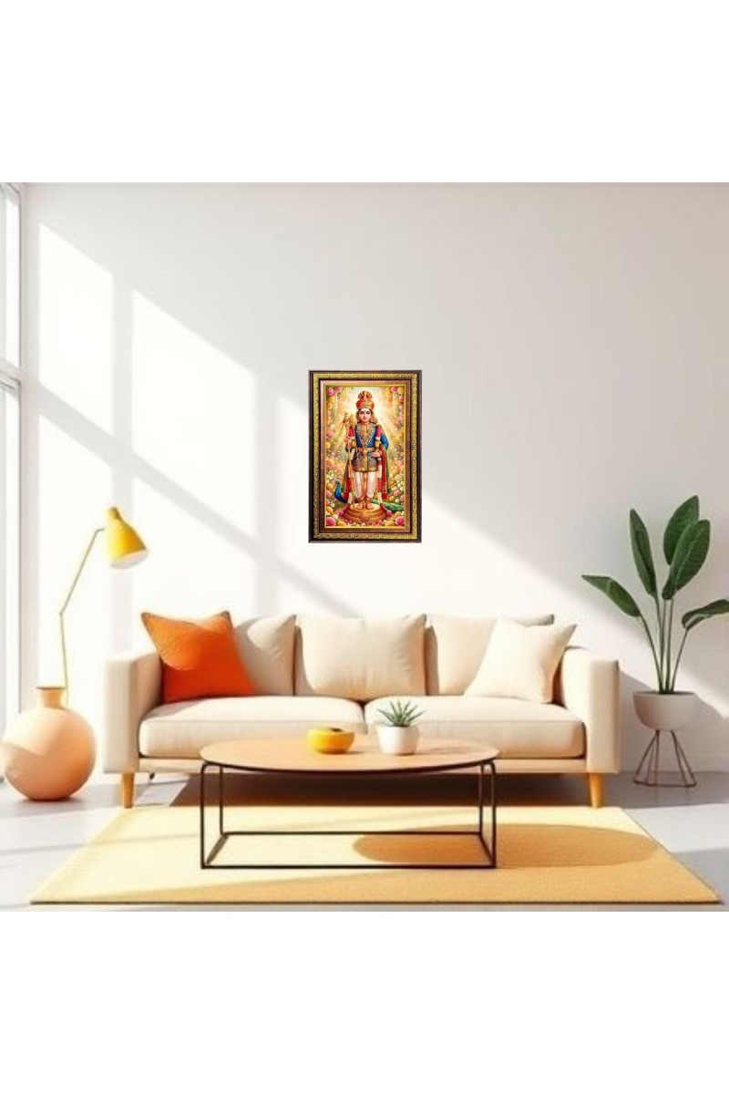 Lord Karthikeya Digital Golden Balck Color Photo Frame | Hindu Religious Wall Decor | 12x18 Inches - Inspirational Wall Art For Office, Home Decor - Ideal Spiritual Gift (F16572)