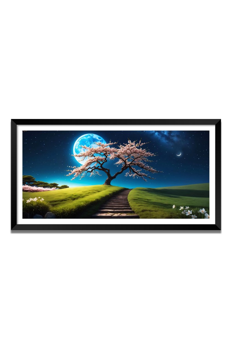Nature Landscape Floating Frame Scenery Digital Print - (I5669) - 18x36 inch Modern Nature Wall Art for Living Room, Bedroom, Office, Hotels, Drawing Room