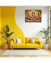 Lord Ganesha Maa Laxmi Sarswati Laminated Photo - 7x9 Inches, Divine Blessings For Home & Office And Temple Decoration (F16131)