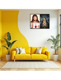 Jesus And Immaculate Heart Of Mary Laminated Photo - 5x7 Inches, Divine Blessings For Home & Office And Temple Decoration (F16182)