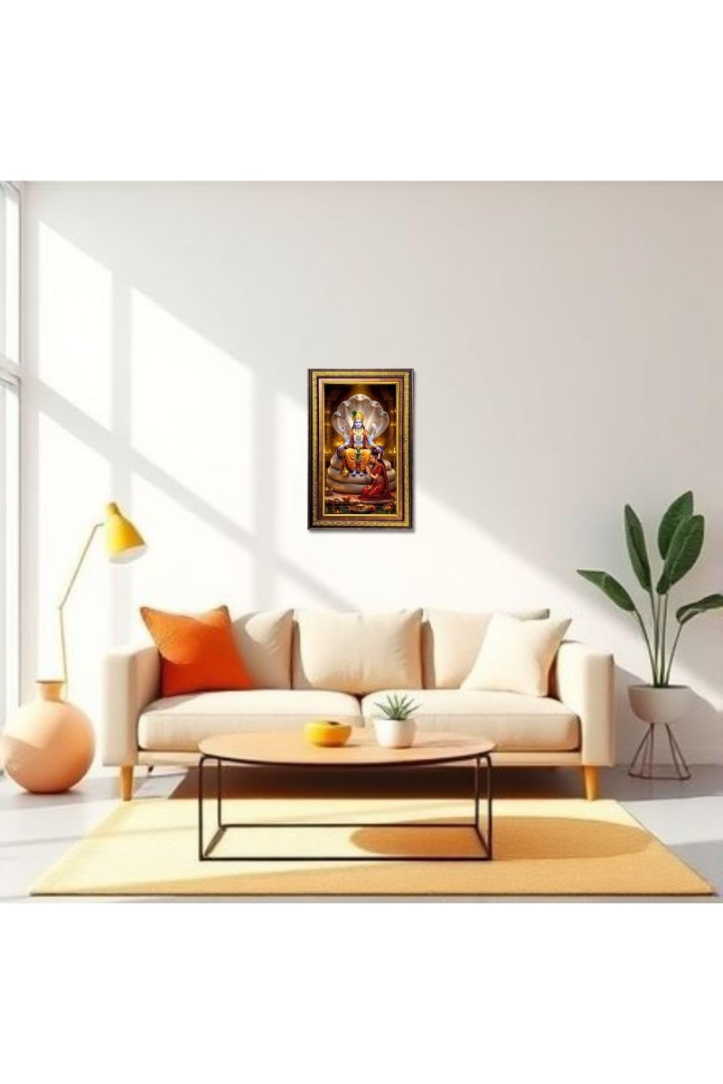Lord Vishnu Digital Golden Balck Color Photo Frame | Hindu Religious Wall Decor | 14x20 Inches - Inspirational Wall Art For Office, Home Decor - Ideal Spiritual Gift (F16866)