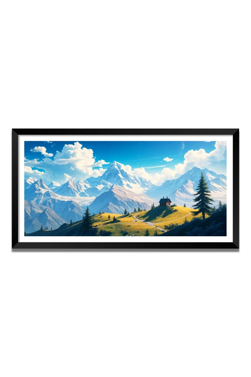 Nature Landscape Floating Frame Scenery Digital Print - (I5775) - 12x24 inch Modern Nature Wall Art for Living Room, Bedroom, Office, Hotels, Drawing Room