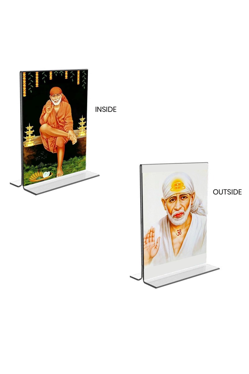 Sai Baba Acrylic T-Style Table Desk Big Both Side Photo Stand - 9x11 Inches, Compact and Stylish Spiritual Display, Easy to change 2 photos (Pack of 1)