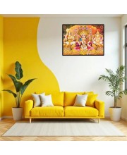 Lord Ganesha Maa Laxmi Sarswati Laminated Photo - 7x9 Inches, Divine Blessings For Home & Office And Temple Decoration (F16134)