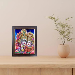 Hitech Sales Radha Krishna Photo Frame for Pooja Room, Temple Decor, Home Decoration and Gift (Wall and Tabletop, Rectangular, Polystyrene Frame, Printed Photo, 24 x 29 cm, Black)