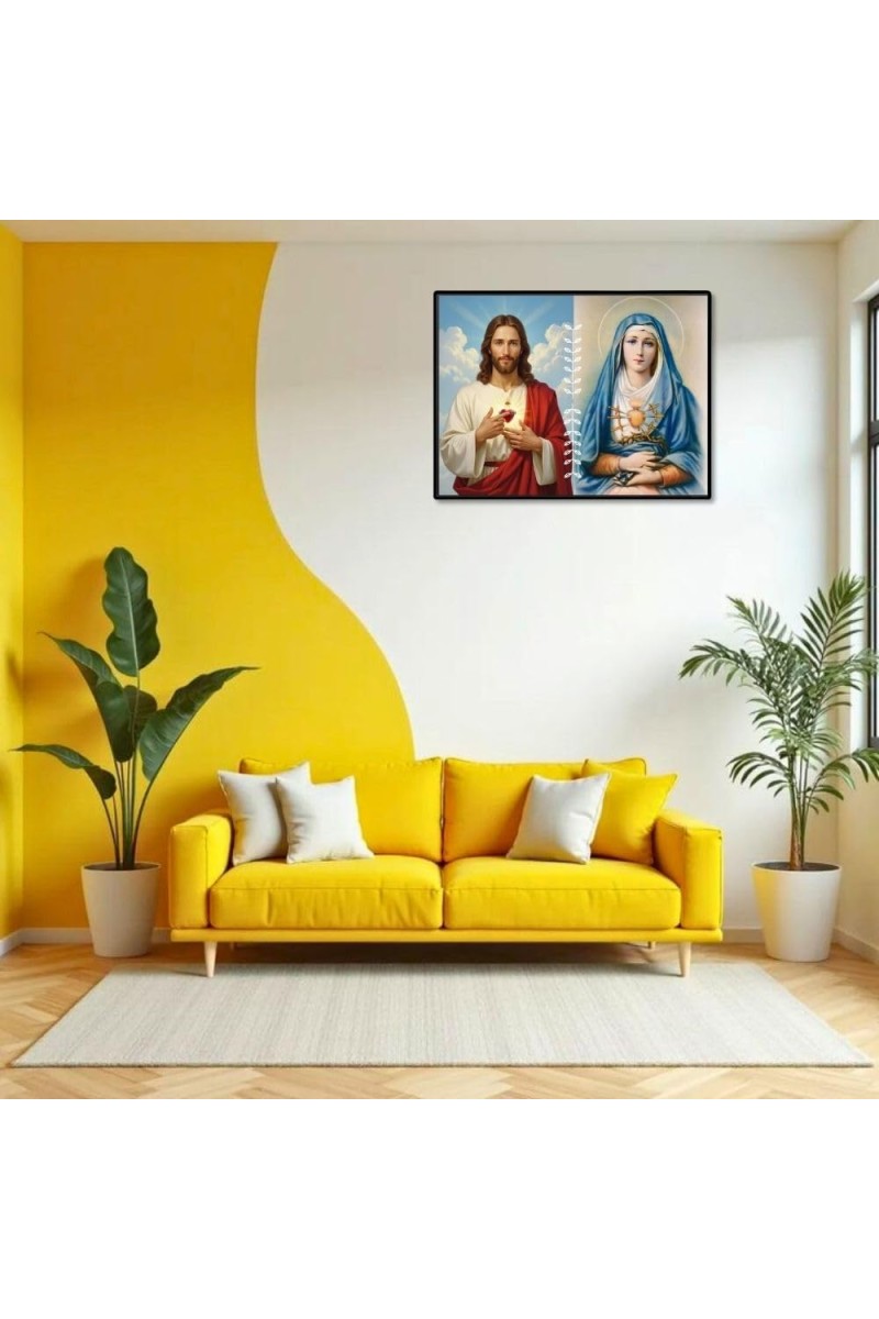 Jesus And Immaculate Heart Of Mary Laminated Photo - 9x11 Inches, Divine Blessings For Home & Office And Temple Decoration (F16194)