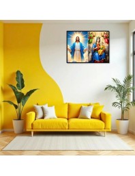 Jesus Christ-Virgin Mary Laminated Photo - 7x9 Inches, Divine Blessings For Home & Office And Temple Decoration (F16394)