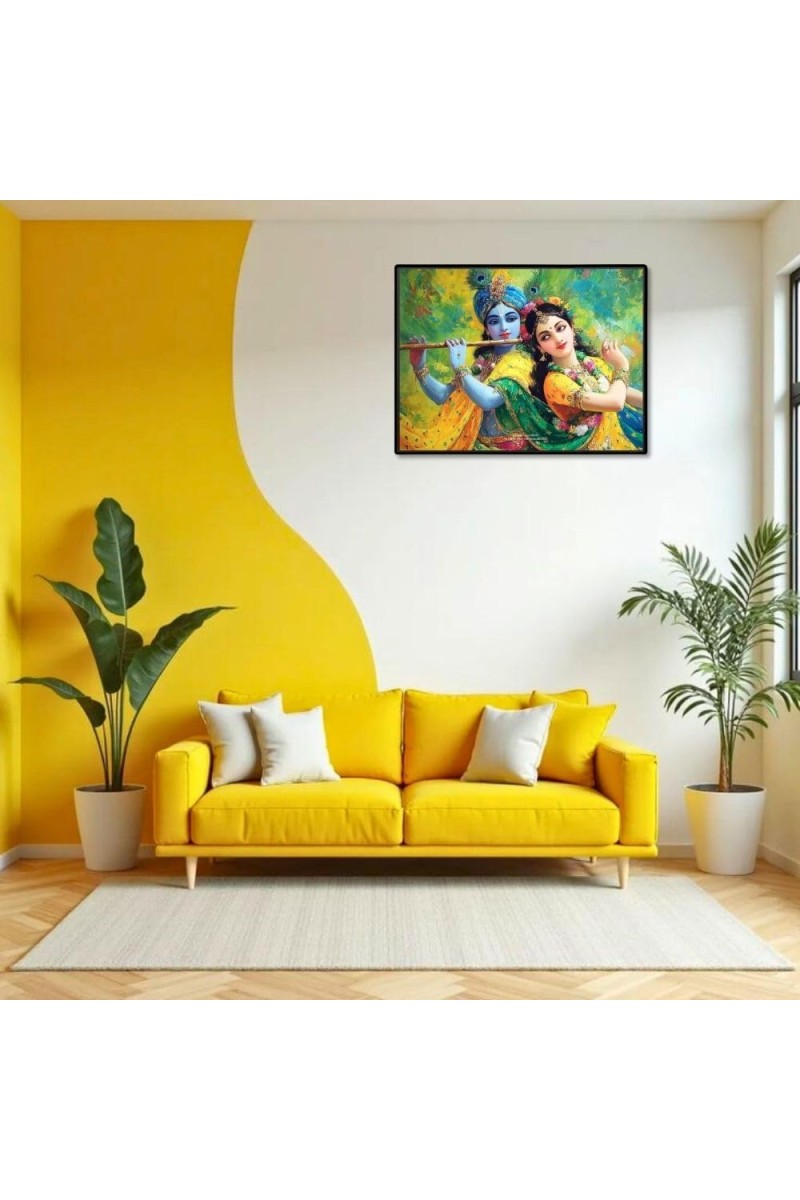 Lord RadhaKrishna Laminated Photo - 9x11 Inches, Divine Blessings For Home & Office And Temple Decoration (F16088)