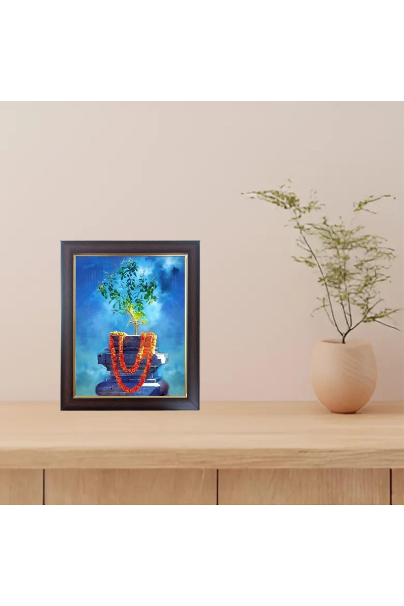 Hitech Sales Tulsi Ma Photo Frame for Pooja Room, Temple Decor, Home Decoration and Gift (Wall and Tabletop, Rectangular, Polystyrene Frame, Printed Photo, 24 x 29 cm, Black)