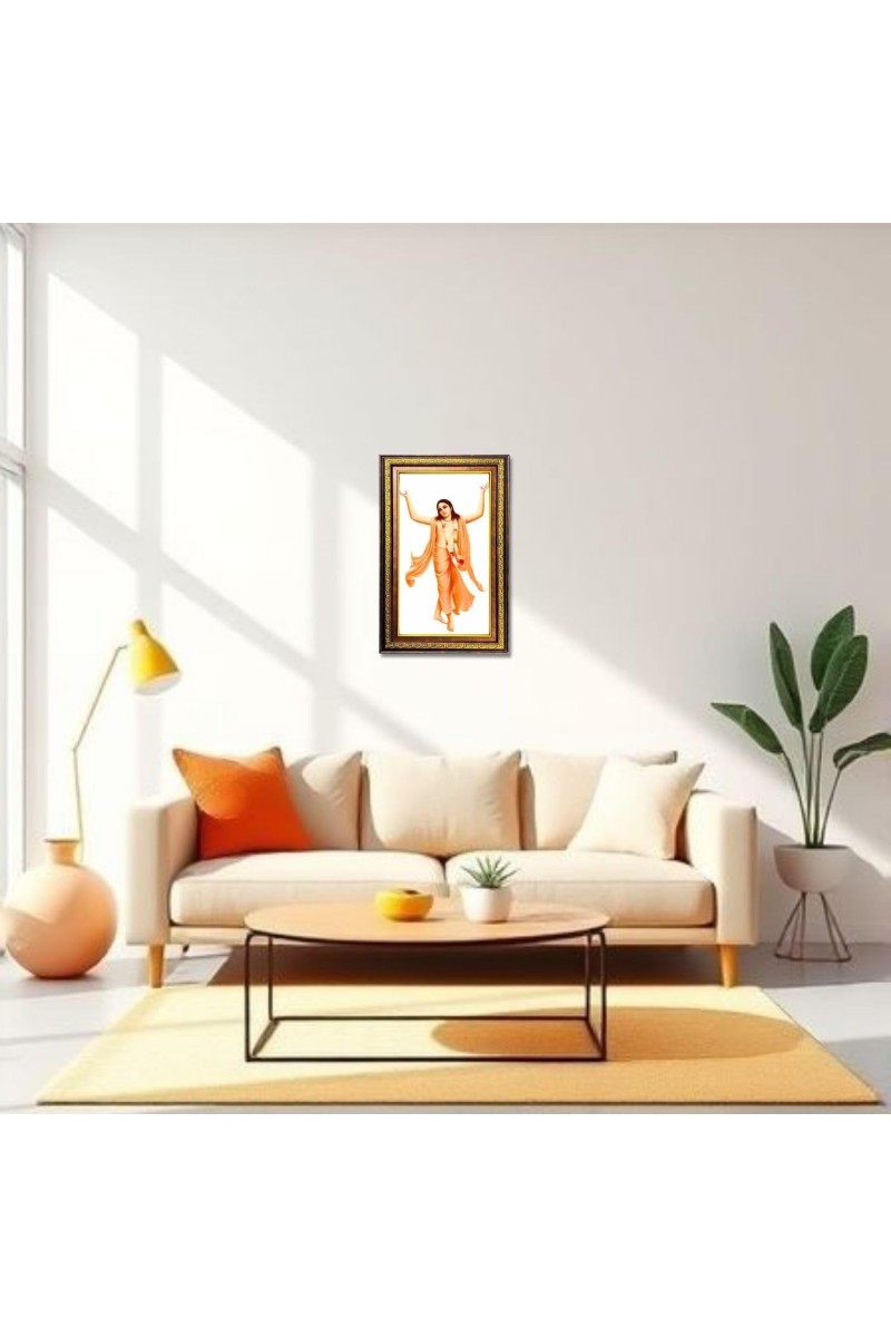 Sri Chaitanya Mahaprabhu Digital Golden Balck Color Photo Frame | Hindu Religious Wall Decor | 18x24 Inches - Inspirational Wall Art For Office, Home Decor - Ideal Spiritual Gift (F16698)