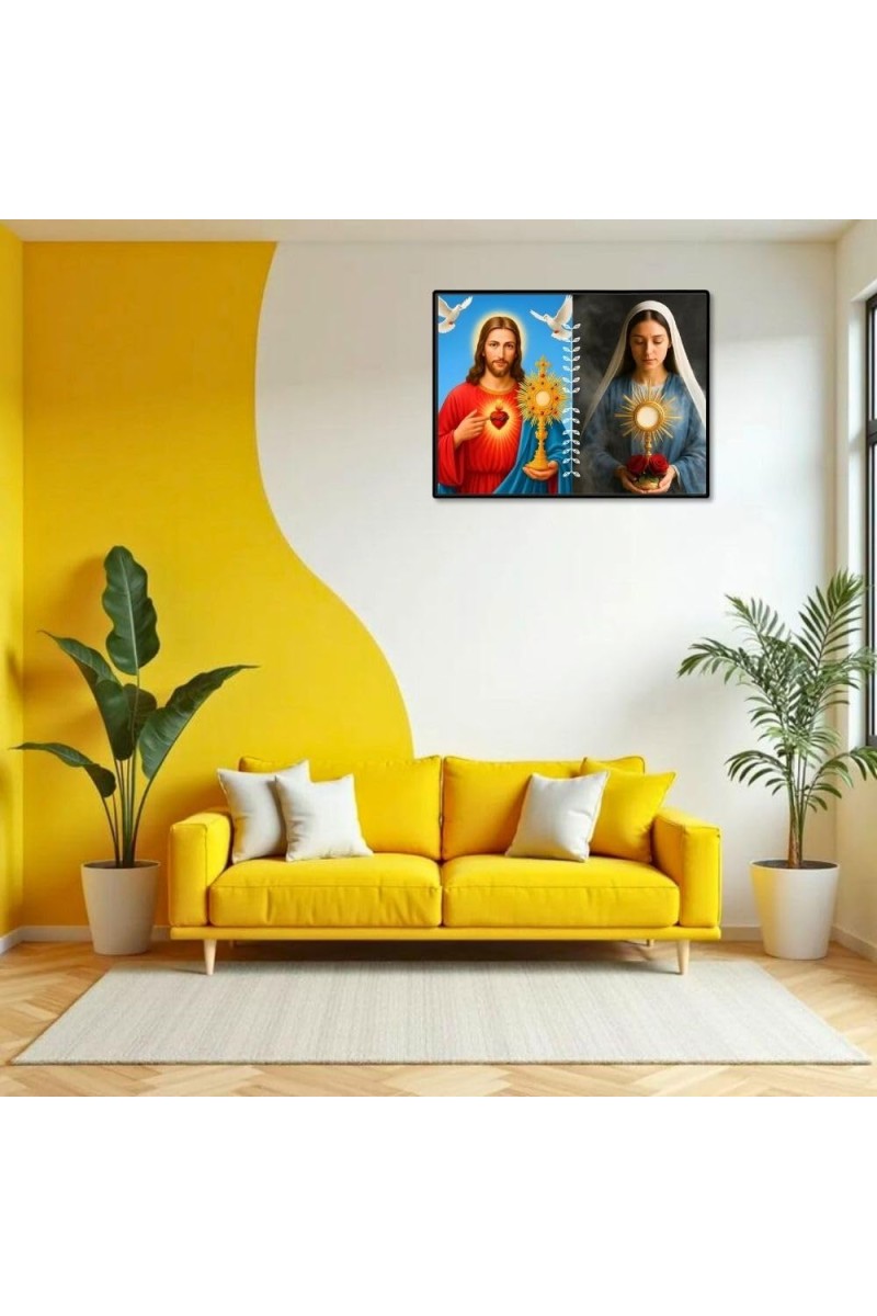 Jesus Christ-Our Lady Of Sorrows Laminated Photo - 7x9 Inches, Divine Blessings For Home & Office And Temple Decoration (F16301)