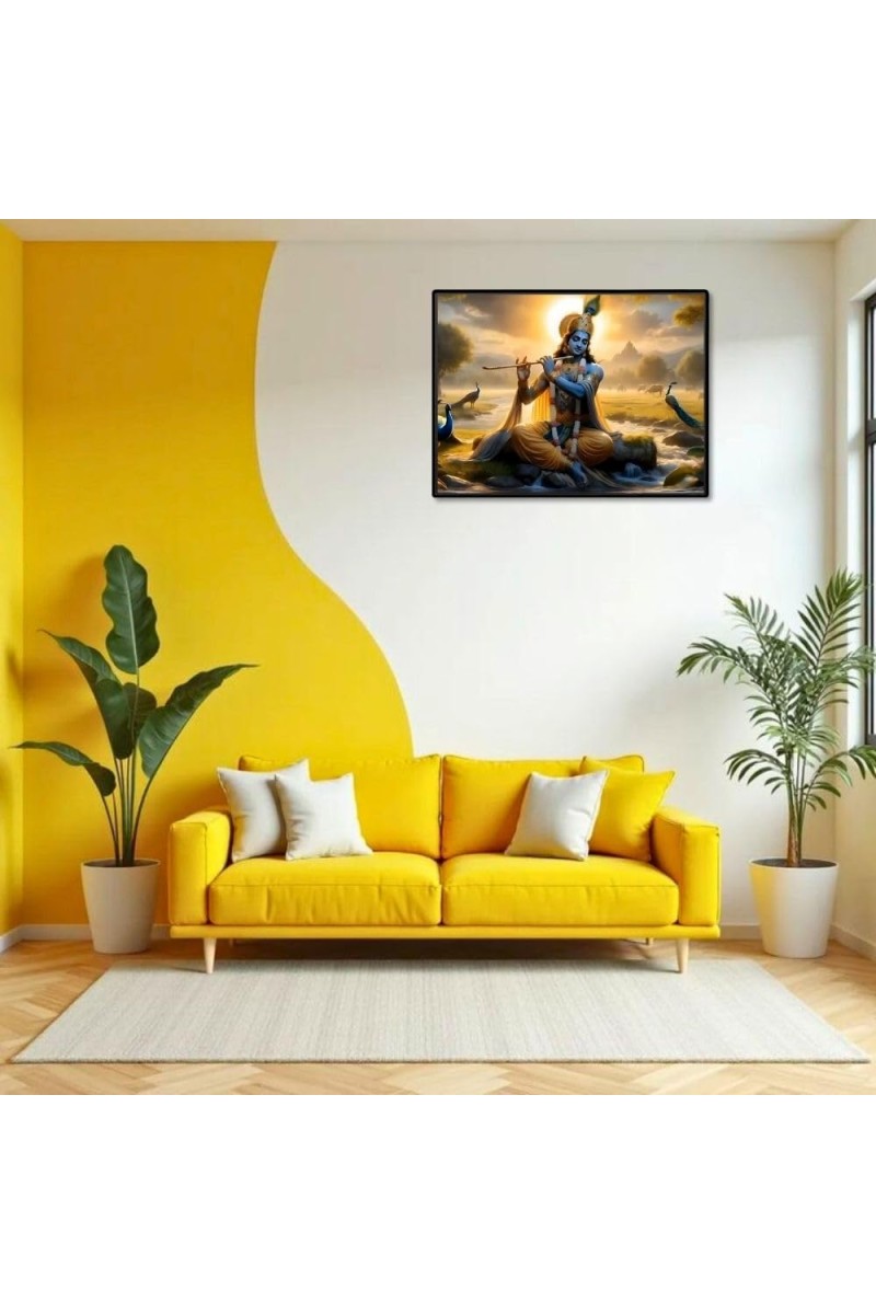 Lord Krishna Laminated Photo - 7x9 Inches, Divine Blessings For Home & Office And Temple Decoration (F16092)