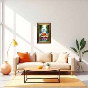 Lord Buddha Digital Golden Balck Color Photo Frame | Hindu Religious Wall Decor | 18x24 Inches - Inspirational Wall Art For Office, Home Decor - Ideal Spiritual Gift (F16838)