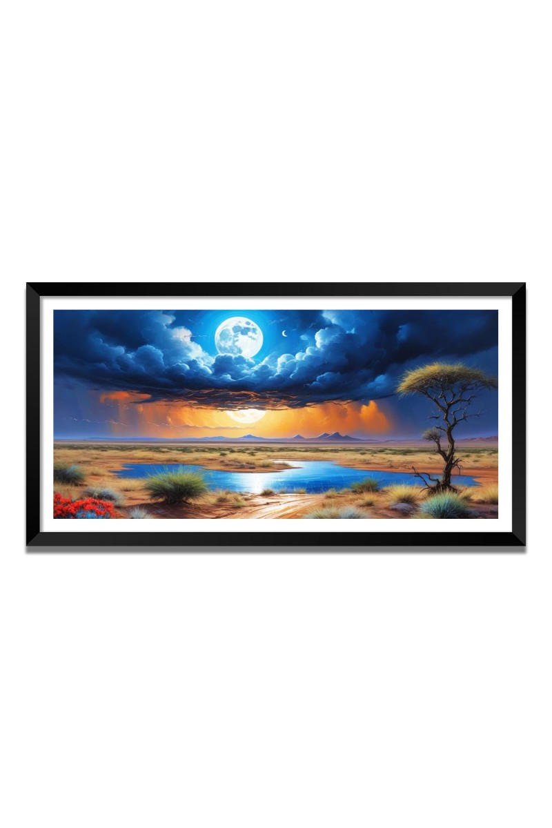 Nature Landscape Floating Frame Scenery Digital Print - (I5800) - 24x48 inch Modern Nature Wall Art for Living Room, Bedroom, Office, Hotels, Drawing Room