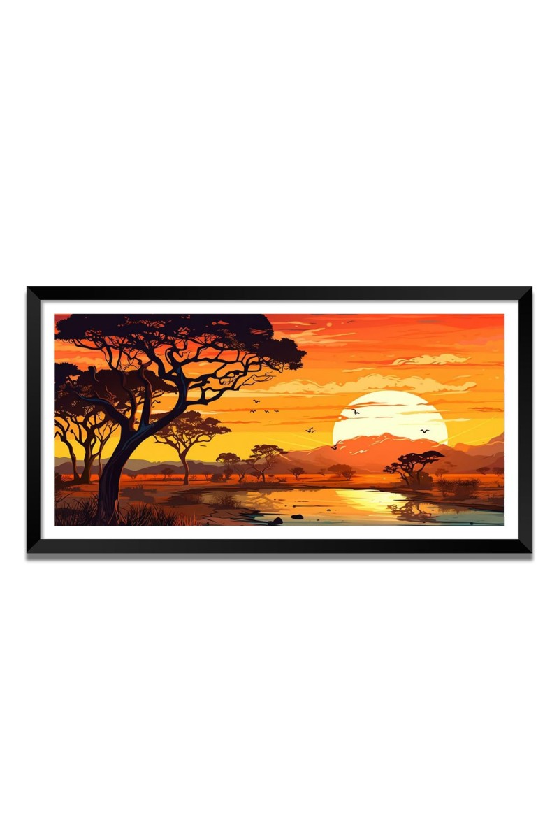 Nature Landscape Floating Frame Scenery Digital Print - (I5574) - 24x48 inch Modern Nature Wall Art for Living Room, Bedroom, Office, Hotels, Drawing Room