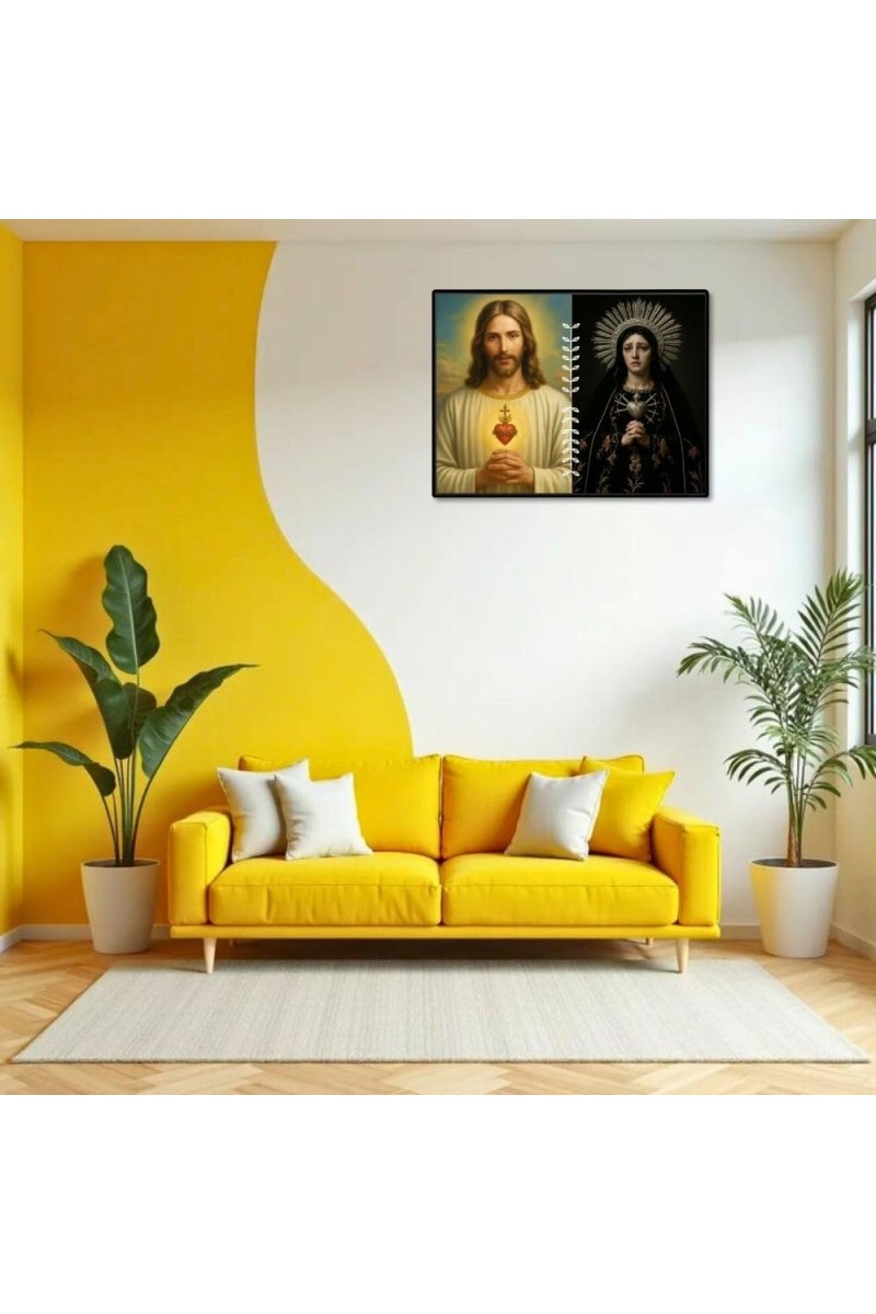 Jesus And Immaculate Heart Of Mary Laminated Photo - 9x11 Inches, Divine Blessings For Home & Office And Temple Decoration (F16180)