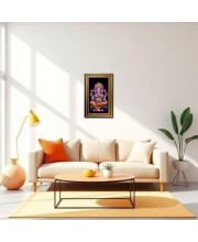 Lord Ganesha Digital Golden Balck Color Photo Frame | Hindu Religious Wall Decor | 18x24 Inches - Inspirational Wall Art For Office, Home Decor - Ideal Spiritual Gift (F16492)