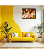Lord Ganesha Maa Laxmi Sarswati Laminated Photo - 7x9 Inches, Divine Blessings For Home & Office And Temple Decoration (F16128)