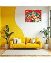 Lord Ganesha Maa Laxmi Sarswati Laminated Photo - 7x9 Inches, Divine Blessings For Home & Office And Temple Decoration (F16138)